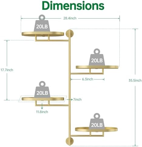 Rotating Window Shelves for Multiple Plants Indoor,4-tier Metal Corner golden Plant Stand Holder Floating Hanger Shelf for Wall，Windows Sill Gifts for Planter Lover to Enhance Home Decor - Image 5