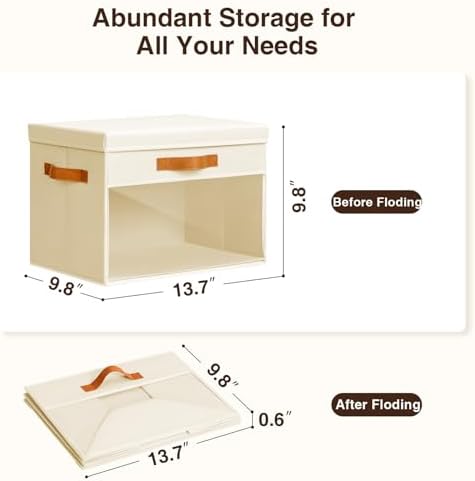 Homsorout Large Storage Bins with Lids - 4 Pack Foldable Decorative Organizers with Clear Windows & Handles, Cube Storage Organizers for Clothes, Blankets, Sweaters, Sheets, Beige - Image 3
