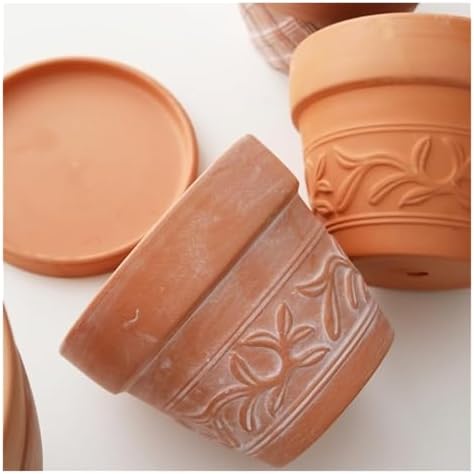 Flower pots 2Pcs Red Terracotta Planter Vintage Cameo Outdoor Indoor(Without Tray) - Image 5