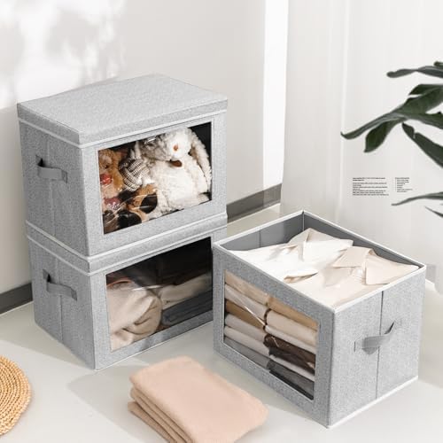 Homsorout Stackable Storage Bins with Lids - Medium Storage Box with Lids, Foldable Closet Boxes for Organizing, Wardrobe Clothes Organizer with Window, Cubes Bins for Living Room, 5 Pack, Blended - Image 4