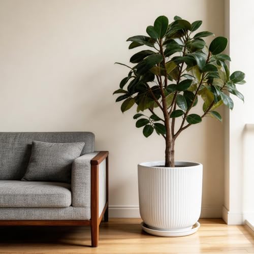 Deep Dream 10 Inch Ceramic Pots for Plants, Heavy Plant Pot for Indoor Outdoor Plants, Large Plant Pot with Drainage Hole and Saucer, Modern Tall Flower Pot, Gifts for Plant Lovers, White - Image 2