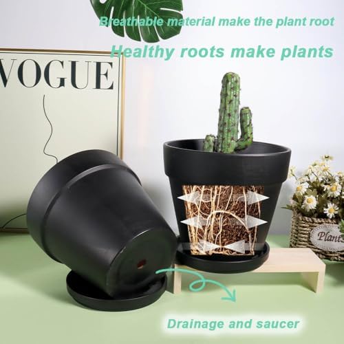 vensovo 6 Inch Black Terracotta & Clay Pots for Plant with Saucer - 4 Pack Medium Terra Cotta Planter with Drainage Hole, Flowerpot for Indoor Outdoor Plants, Crafts, Wedding Favor - Image 5