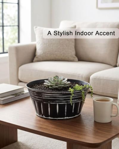 vensovo 10 Inch Shallow Galvanized Planters, 4 Pack Metal Succulent Pots - Image 4