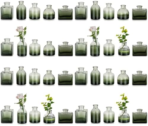 Glasseam Mini Glass Flower Vases: Set of 40 Small Green Bud Vases in Bulk by Glasseam