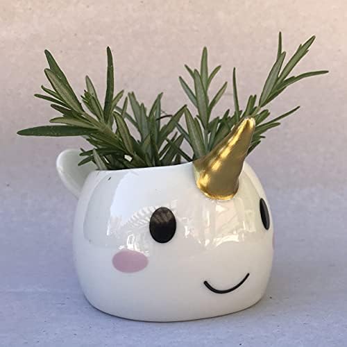 Planter for Succulent Plant Ceramic Plant Pots Indoor, Novelty Planters for Home Office Garden (Wale w Gold Horn, 2) - Image 4