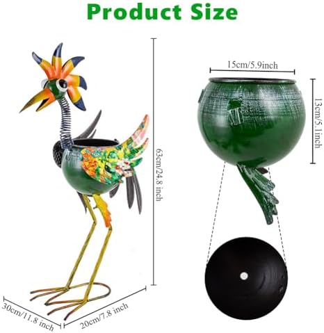Wacky Rooster Decor Outdoor Planter,24.8 Inch Tall Metal Yard Decor Planters for Outdoor Plants, Weather-Resistant Outdoor Flower Pots for Garden Patio Porch Decor - Image 4