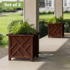 Lattice Design Outdoor Planter Box 2-Pack - 15.5” Square 16.5” Tall Brown Decorative Plant Pots for Front Porch Decor - Flower Pots Outdoor Planters for Porch Patio or Garden Decor by Pure Garden - Image 4