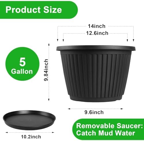 Fodetyff 14-inch-Plastic-Plant-Pots-with-Saucer, Flower Pots Containers for Indoor Outdoor Plants, Large Resin Planter with Drainage Holes and Saucers for Snake Plant Monstera - Image 6