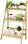 Foldable Ladder Shelf 39.4", Plant Shelf 3 Tier, Bamboo Ladder Bookshelf by OAKVIVOElegantLifestyle