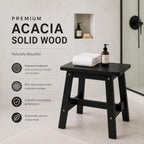 BEEFURNI 18-Inch Rectangular Acacia Wood Stool, Small Bench, Black - Image 4