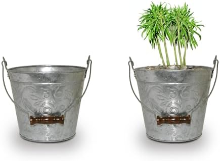 Headwind Vintage Collection - Floral Galvanized Planter with Handles – Metal Flower Pot & Decorative Bucket Planter, Rustic Metal Outdoor Planter with Drainage Hole for Indoor Plants & Outdoor Garden - Image 6