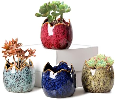 YYW Succulent Pots, 4 Pack Ceramic Planters with Drainage Hole, Garden Pots by YYW