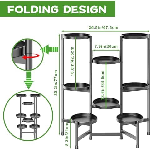 5 Tier Plant Stand Indoor Tall, Adjustable Black Plant Shelf for Multiple 8 Potted Flower Plants Holders, Corner Metal Flower Display Rack for Patio Garden Balcony Living Room Office (A) - Image 2