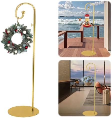 Shepherds Hooks for Outdoor, 61" Tall Freestanding Bird Feeder Stand & Wind Chime Hanger, Heavy-Duty Rust Resistant Iron Pole with Flat Base for Hanging Plant Stand, Wreath, Lanterns (Gold) by Creatingvividfunspacesforyouroutdoors