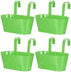 uxcell Rail Planter for Outdoor Plants, 4 Pcs 11" Iron Wall Hanging Planters Fence Railing Balcony Planters with Drainage Holes and Detachable Hooks, Dark Green by uxcell