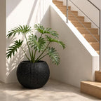Marlo Fiberstone Round Planter, Ribbed Finishes (L, Black) - Image 3