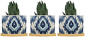 Blue Grey Ikat Planter Ceramic Solid Navy White Round Flower Pot with Drainage Holes and Bamboo Tray Pot for Succulents Cactus Garden Windowsill by BRUYU5SE