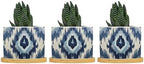 Blue Grey Ikat Planter Ceramic Solid Navy White Round Flower Pot with Drainage Holes and Bamboo Tray Pot for Succulents Cactus Garden Windowsill by BRUYU5SE