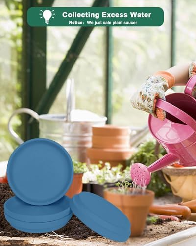 vensovo 8 Inch Steel Blue Terracotta Plant Saucers, 4 Pack Large Clay Trays - Image 3