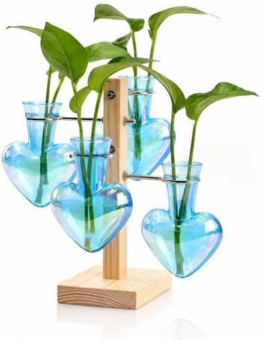 Nacome Plant Terrarium Propagation Stations: Blue Vase with Wooden Stand by Nacome