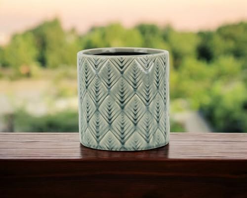 HomeRoots 6" Green Geometric Ceramic Indoor Outdoor Round Pot Planter - Image 2