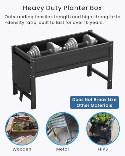 HDPE Raised Garden Bed with Legs, 49x21x27in All-Weather Heavy Duty Planter Box, Outdoor Elevated Garden Bed for Seeds, Herb, Flower, Vegetable (Black) - Image 4