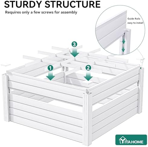 YITAHOME 48x48x24 in Plastic Raised Garden Bed 2pcs with Growth Grid, Large Outdoor Vinyl Planter Box for Plants, Vegetables, and Flowers, Easy Installation, White - Image 5