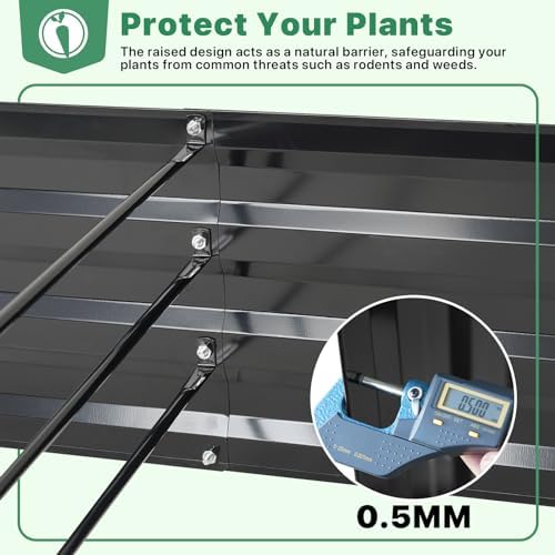 ONCEMORE Galvanized Raised Garden Bed for Vegetables Flowers Herbs, Metal Raised Garden Bed Kit with 2 PCS Tomato Cage, Gloves, Trellis Netting, Plant Labels, Plant Ties, Black 6×3×1FT - Image 4
