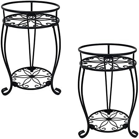 CASIMR 2-Pack Plant Stand, 2 Tier 19.2 inch Tall Metal Potted Holder Rack,Indoor Outdoor Multiple Flower Pot Shelf Rustproof Iron Garden Container for Garden Patio Living Room Corner Balcony, Black by CASIMR