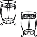 CASIMR 2-Pack Plant Stand, 2 Tier 19.2 inch Tall Metal Potted Holder Rack,Indoor Outdoor Multiple Flower Pot Shelf Rustproof Iron Garden Container for Garden Patio Living Room Corner Balcony, Black by CASIMR