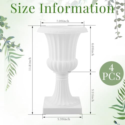 AceOrbit 4 Pack 12" Large Plastic Urn Planters, Pedestal Flower Plant Pot White Plant Stand for Wedding, Party, Event, Home, Stage, Garden, Balcony Decoration - Image 2