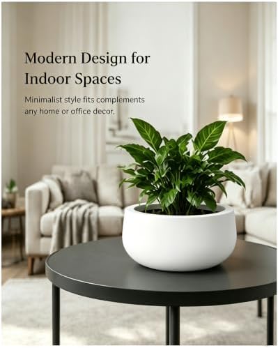 Kante 11" Dia White Concrete Planter, Small Round Plant Pot Bowl - Image 3