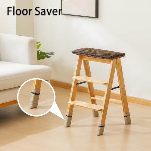 Latifolia Foldable 3 Step Ladder, Bamboo Step Stool with Floor Saver, Decorative Ladder Shelf for Living Room, Kitchen, Garden(Nature) - Image 6