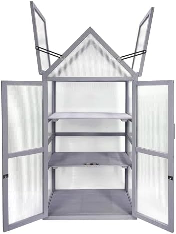 Mini Greenhouse Kit Outdoor Small Green House, Wood, Plant Stand for Indoor G Patio Balcony Apartments Porch Terrace Outsid Accessories, UV Resistant, Gray by Unknown
