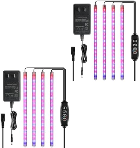 iPower 2Pack 60W LED Grow Lights with Full Spectrum Plant Growing Light Strips for Indoor Plant with Auto ON/Off 3/9/12H Timer, 10 Dimmable Levels 48 LEDs Per Tude, 4 Tubes, Red&Blue by iPower