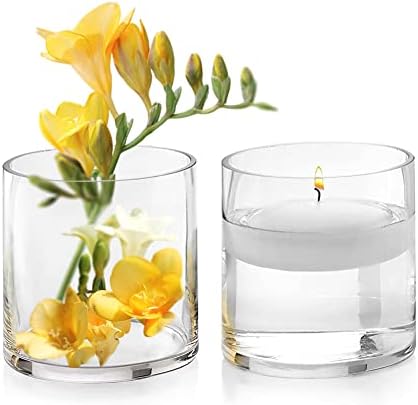 Enova Floral Set of 4 Clear Cylinder Glass Vase, 5W x 5H Inches Round Flowers Vase, Pillar Candle Floating Candle Holders, Floral Glass Vase for Home Office Decor, Wedding Centerpiece - Image 3