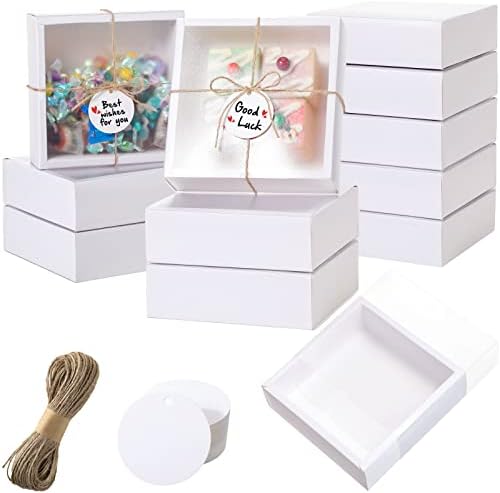 Roowest 50 Sets Gift Boxes Kraft with Tags, 6.5 x 6.5 x 2 Inch, White by Roowest