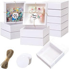 Roowest 50 Sets Gift Boxes Kraft with Tags, 6.5 x 6.5 x 2 Inch, White by Roowest