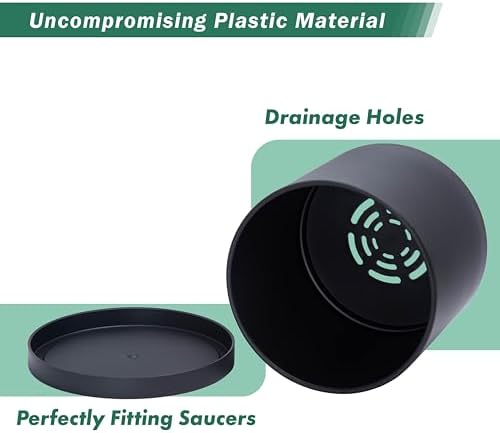D'vine Dev 2-Pack Black Plastic Planters with Saucers, 8 in, 74-Y-M-1 - Image 4