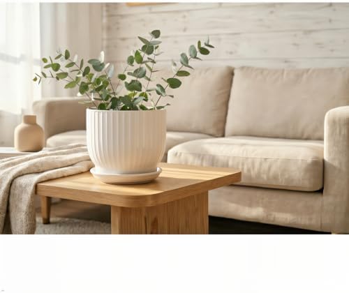 8 Inch Ceramic Plant Pot,White - Image 2