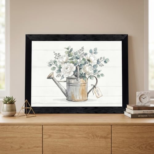 Framed Canvas Wall Art Vintage Peony Bouquet in Watering Can Sage Green Floral Canvas Print Poster Black Frame Wall Decor for Farmhouse Kitchen Botanical Art, Rustic Chic - Inch 12x16 - Image 6
