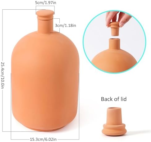 Large 10×6×6inch Terra Cotta Watering Pots 110oz Terra Cotta Watering Terracotta Watering Spikes Self Watering Planter Watering Pot with Lid for Outdoor & Indoor Plants - Image 2