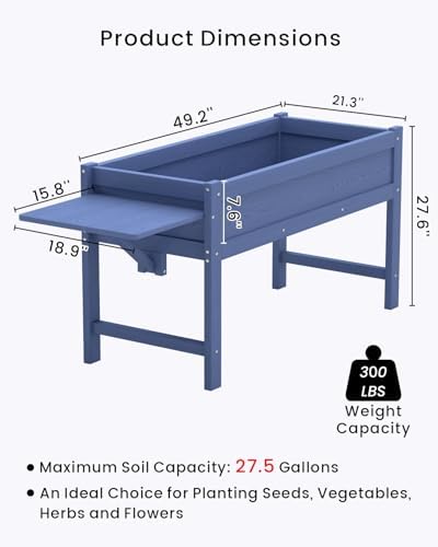 HDPE Raised Garden Bed with Legs, 49x21x27in All-Weather Heavy Duty Planter Box, Outdoor Elevated Garden Bed for Seeds, Herb, Flower, Vegetable (Navy Blue) - Image 3