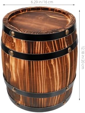 BESTOYARD Wood Wine Barrel Whiskey Barrel Bucket Aging Barrel Vintage Planter Container Water Wishing Well Pail for Home Kitchen Bar Summer Party Decoration Dark Brown, 20.00X16.00X16.00CM - Image 2