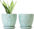 6 Inch Retro Ceramic Planter Set of 2 with Drainage Hole and Saucer for Plants, Indoor-Outdoor Garden Pots for Succulent, Orchid, and Flower (Fits Inner Pots Up to 5 Inches, Retro Green) by Bestseler