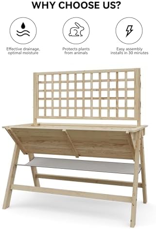 GarveeHome 52x30x54 in Raised Garden Bed with Legs, Elevated Wooden Raised Planter Box with Vine Climbing Trellis Outdoor Standing Growing Bed for Growing Vegetables Flowers Herbs - Image 7