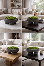 Quad Pedestal Moss Bowl | 11 Inch Matte Black | Artificial Moss Centerpiece | Modern Decorative Bowl - Image 2