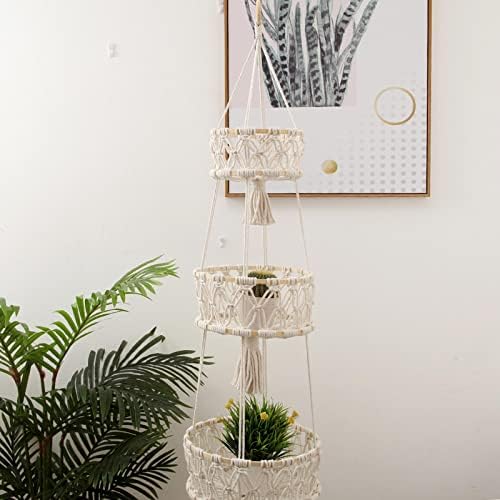 Macrame Plant Hanger, Space Saving Decorative Flower Pot Holder Handmade Weave Hanging Basket for Indoor Home (Wite 3 Tiers) - Image 2