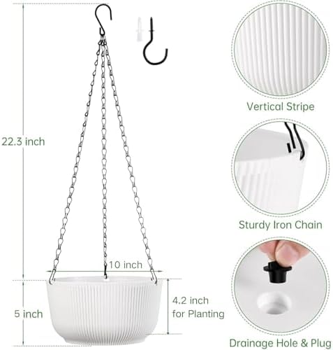 10 Inch White Hanging Planters for Outdoor Indoor Plants - Set of 2 - Image 2