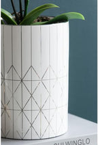 Ceramic Planter for Garden, Modern Geometric Pattern Finish, Accent Round Home Tabletop Decor for Patio, Balcony, Bedroom, Silver+White, 6.3" x 8.7" - Image 5
